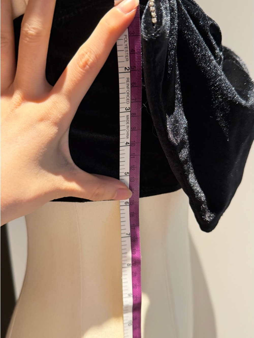 Black Bow-Front Velvet Crop Top with Rhinestone Straps - Picture 8 of 8